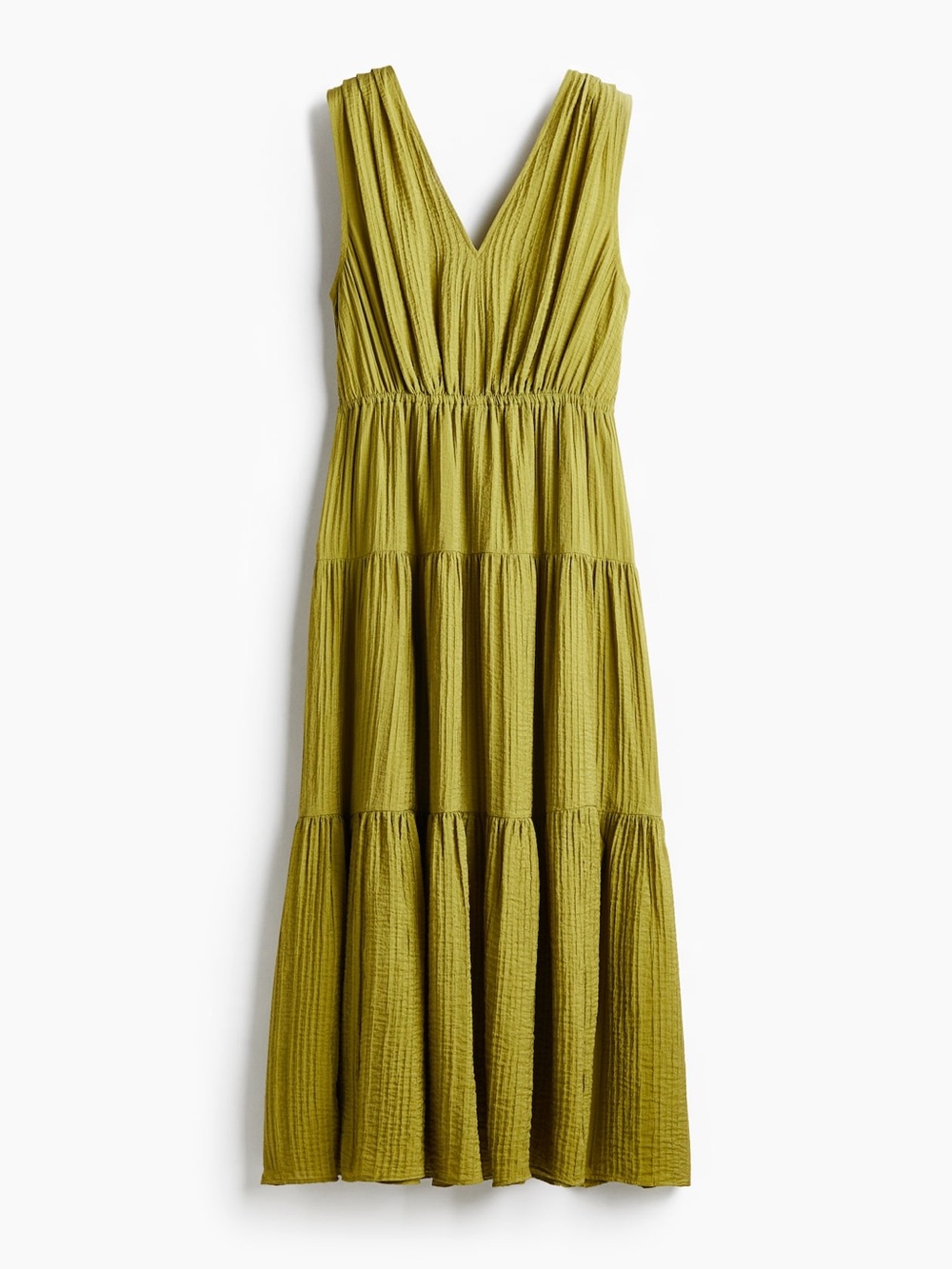H&M Olive Green V-Neck Tiered Midi Dress Size S - Picture 4 of 8